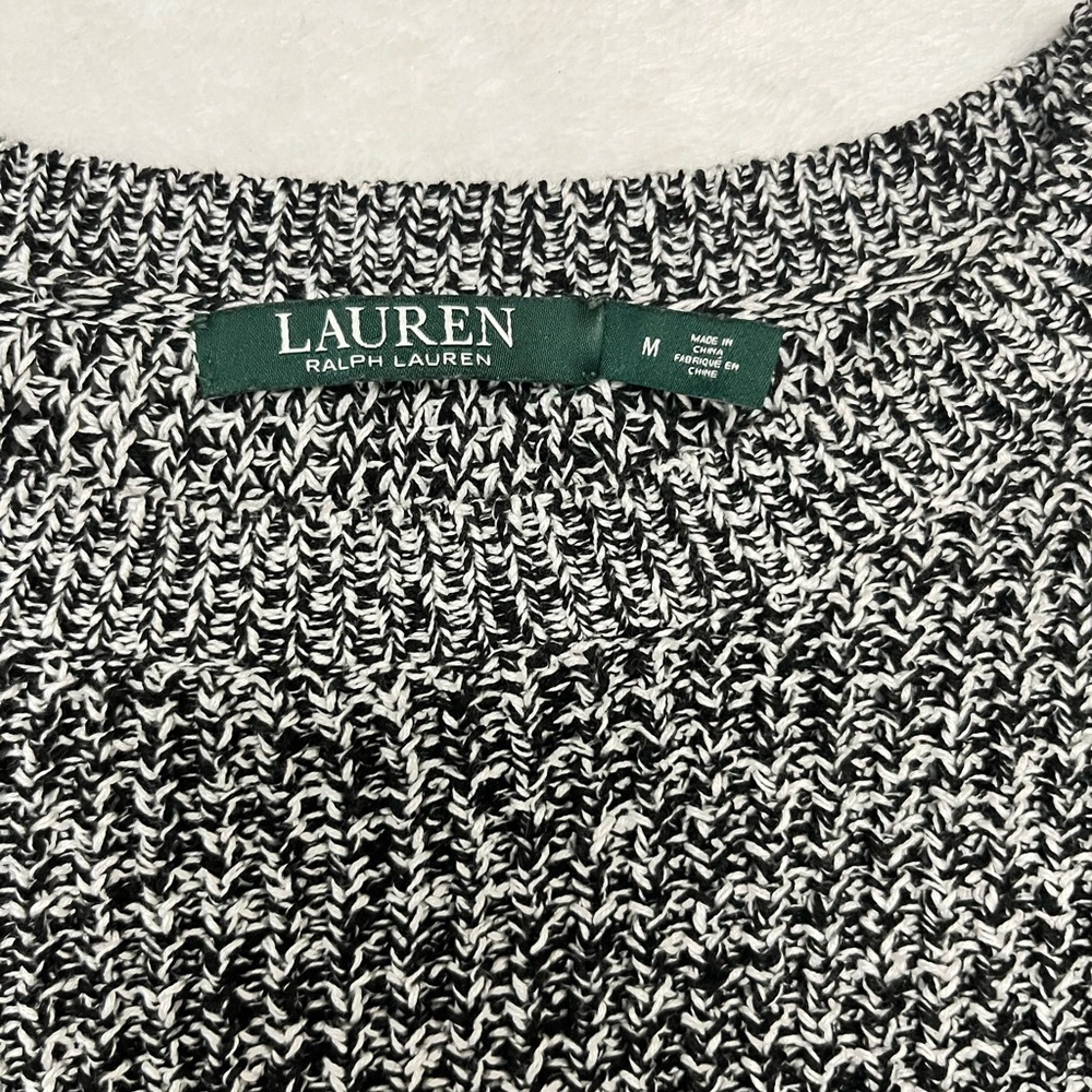 Lauren Ralph Lauren Black White Marled Sweater Women’s M Shoulder Buttons - Picture 7 of 12